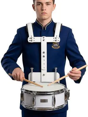 Adjustable Marching Snare Drum Carrier - Lightweight Aluminum Harness with Thickened Padded Shoulders, Height & Width Adjustable Holder for School Band & Drumline, White (Fits 10-14") Adjustable Marching Snare Drum Carrier - Lightweight Aluminum Harness with Thickened Padded Shoulders, Height & Width Adjustable Holder for School Band & Drumline, White (Fits 10-14")