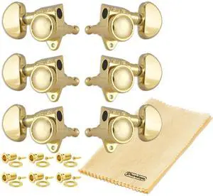 Grover 502G ROTO-GRIP Locking Rotomatics Guitar Tuners, Tuning Machines Set 3+3 18:1 Gold Tuning Keys Kidney Button Dunlop Polish Cloth Bundle Tuner Heads Grover 502G ROTO-GRIP Locking Rotomatics Guitar Tuners, Tuning Machines Set 3+3 18:1 Gold Tuning Keys Kidney Button Dunlop Polish Cloth Bundle Tuner Heads