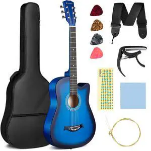 Acoustic Guitar: For Beginner 38 Inch Cutaway All Wood Guitar Starter Kit for Kids Teenager Adults with Guitar bag, Brass strings, Capo, String Pick, Scale Stickers and Cloth CY0354 Acoustic Guitar: For Beginner 38 Inch Cutaway All Wood Guitar Starter Kit for Kids Teenager Adults with Guitar bag, Brass strings, Capo, String Pick, Scale Stickers and Cloth CY0354