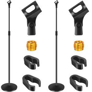 2 Sets Mic Stand Round Base Microphone Stand Universal Detachable Podcast Mic Stand for Singing Studio Stage Karaoke, Height Adjustable from 33" to 60", with Mic Clip, 3/8'' to 5/8''adapter 2 Sets Mic Stand Round Base Microphone Stand Universal Detachable Podcast Mic Stand for Singing Studio Stage Karaoke, Height Adjustable from 33" to 60", with Mic Clip, 3/8'' to 5/8''adapter