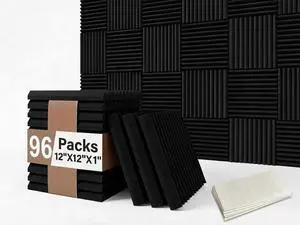 96 Pack Acoustic Foam Panel Wedge Studio Soundproofing Wall Tiles Black 12" X 12" X 1" 96 Pack Acoustic Foam Panel Wedge Studio Soundproofing Wall Tiles Black 12" X 12" X 1"