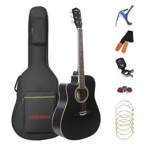 Left Handed Guitar,Left Handed Acoustic Guitar Cutaway 41 inch Full-size Beginner Guitar Package with Gig Bag Tuner String Strap Capo,Black By Left Handed Guitar,Left Handed Acoustic Guitar Cutaway 41 inch Full-size Beginner Guitar Package with Gig Bag Tuner String Strap Capo,Black By