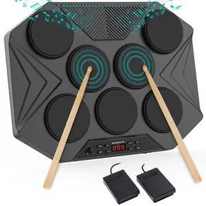 Electronic Tabletop Drum Set, Portable Digital Drum Kit 7 Velocity Sensitivity Drum Pads, LED Music Level Light, USB-MIDI Mac & PC Support, Ideal Gift for Adult and Beginners Electronic Tabletop Drum Set, Portable Digital Drum Kit 7 Velocity Sensitivity Drum Pads, LED Music Level Light, USB-MIDI Mac & PC Support, Ideal Gift for Adult and Beginners