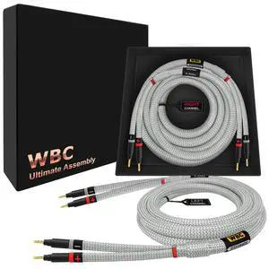 6 Foot Ultimate - 9 AWG - Ultra-Pure OFC - Premium Audiophile HiFi Speaker Cable Pair with Eminence Gold Banana Plugs & Silver Tweed Jacket 6 Foot Ultimate - 9 AWG - Ultra-Pure OFC - Premium Audiophile HiFi Speaker Cable Pair with Eminence Gold Banana Plugs & Silver Tweed Jacket