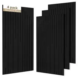 Acoustic Wall Panels Sound Absorbing Panels Noise Reducing for Walls | 4 Pack 47*24 Inch High Density Self-Adhesive Sound Proof Panels Intermittent Vertical Fluted Large Acoustic Panel, Black Acoustic Wall Panels Sound Absorbing Panels Noise Reducing for Walls | 4 Pack 47*24 Inch High Density Self-Adhesive Sound Proof Panels Intermittent Vertical Fluted Large Acoustic Panel, Black