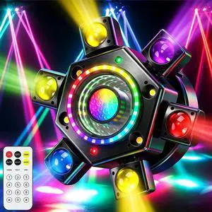 180W Moving Head DJ Lights, 8-in-1 Disco Lights with RGBW Halo Ring | 6-Arm Beam 540-Degree Pan 180-Degree Tilt, Support DMX512 26CH, 5 Control Modes, Party Lights for DJ Booth Club Bar Disco 180W Moving Head DJ Lights, 8-in-1 Disco Lights with RGBW Halo Ring | 6-Arm Beam 540-Degree Pan 180-Degree Tilt, Support DMX512 26CH, 5 Control Modes, Party Lights for DJ Booth Club Bar Disco