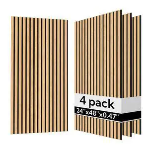 Acoustic Wood Wall Panels 4 Pack, Sound Dampening Wood Slat Wall Panels 23.6" x 47.2", Cool Oak Acoustic Wood Wall Panels 4 Pack, Sound Dampening Wood Slat Wall Panels 23.6" x 47.2", Cool Oak