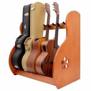 Multi-Purpose Guitar Stands 5 Wooden Guitar Rack Floor Stand for Guitars and Cases, Electric Guitars, Acoustic Guitars, Bass Guitars, Cellos - German Ash-Brown Multi-Purpose Guitar Stands 5 Wooden Guitar Rack Floor Stand for Guitars and Cases, Electric Guitars, Acoustic Guitars, Bass Guitars, Cellos - German Ash-Brown