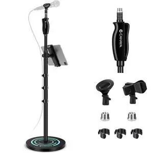 Microphone Stand Floor Adjustable - Mic Stand Universal with 7.12 lbs Weighted Round Metal Base Mic Stands with Phone Holder Mic Floor Stand with 2 Mic Clips and 3/8'' to 5/8'' Adapter Microphone Stand Floor Adjustable - Mic Stand Universal with 7.12 lbs Weighted Round Metal Base Mic Stands with Phone Holder Mic Floor Stand with 2 Mic Clips and 3/8'' to 5/8'' Adapter