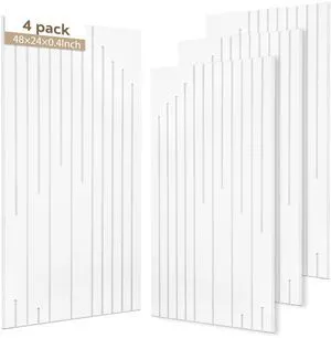 Acoustic Wall Panels Sound Absorbing Panels Noise Reducing for Walls | 4 Pack 47*24 Inch High Density Self-Adhesive Sound Proof Panels Intermittent Vertical Fluted Large Acoustic Panel,White Acoustic Wall Panels Sound Absorbing Panels Noise Reducing for Walls | 4 Pack 47*24 Inch High Density Self-Adhesive Sound Proof Panels Intermittent Vertical Fluted Large Acoustic Panel,White