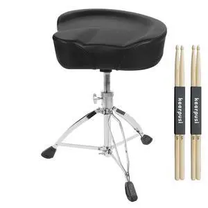 Heavy Duty Drum Throne with Two Drumsticks, Motorcycle Style Drum Seat, Widened Drum Chair with Upgraded Materials, Height Adjustable Padded Stool, Double Braced Heavy Duty Drum Throne with Two Drumsticks, Motorcycle Style Drum Seat, Widened Drum Chair with Upgraded Materials, Height Adjustable Padded Stool, Double Braced