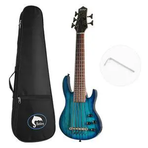 Ukulele bass fretted 5 String Ukelele, Electric Uku bass with Gig bag(Blue) Ukulele bass fretted 5 String Ukelele, Electric Uku bass with Gig bag(Blue)