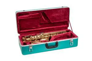 ABS Alto Saxophone Case Rectangular Mint Blue Finish, Burgundy Velvet Interior, Security Lock & Detachable Strap ABS Alto Saxophone Case Rectangular Mint Blue Finish, Burgundy Velvet Interior, Security Lock & Detachable Strap