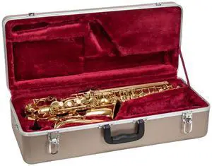 ABS Alto Saxophone Case Rectangular Champagne Finish, Burgundy Velvet Interior, Security Lock & Detachable Strap ABS Alto Saxophone Case Rectangular Champagne Finish, Burgundy Velvet Interior, Security Lock & Detachable Strap