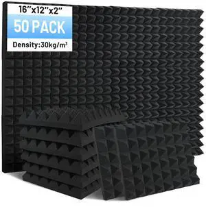 50 Pack Sound Proof Foam Panels for Walls, 12" X 16" X 2" Pyramid Acoustic Foam Panels 30 kg/m³ High Density Noise Reduction Soundproof Wall Panels for Office Studio Game 50 Pack Sound Proof Foam Panels for Walls, 12" X 16" X 2" Pyramid Acoustic Foam Panels 30 kg/m³ High Density Noise Reduction Soundproof Wall Panels for Office Studio Game