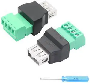 2Pcs USB 2.0 A Female to 4 Pin Screw Terminal Adapter, Solderless Quick Connect USB A Converter for Charging and Data Transfer 2Pcs USB 2.0 A Female to 4 Pin Screw Terminal Adapter, Solderless Quick Connect USB A Converter for Charging and Data Transfer