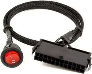 22 Inch Black Sleeved 24Pin ATX Red LED Power Switch Jumper Cable, 20/24Pin ATX Power Supply On Off Start Bridge Adapter Cord 22 Inch Black Sleeved 24Pin ATX Red LED Power Switch Jumper Cable, 20/24Pin ATX Power Supply On Off Start Bridge Adapter Cord
