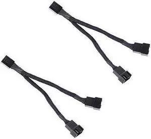 2 Pack 1 to 2 PWM Fan Splitter Cable, Black Sleeved 4 Pin PC Cooling Fan Y Splitter Converter Extension Cable 2 Pack 1 to 2 PWM Fan Splitter Cable, Black Sleeved 4 Pin PC Cooling Fan Y Splitter Converter Extension Cable