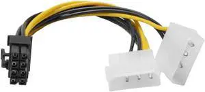 6 Inch Dual 4 Pin Molex to 8 Pin PCIe Power Adapter Cable, ATX PSU to PCI Express GPU Video Card Power Converter Cord 6 Inch Dual 4 Pin Molex to 8 Pin PCIe Power Adapter Cable, ATX PSU to PCI Express GPU Video Card Power Converter Cord