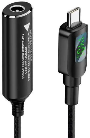 DC 5.5x2.5mm to USB-C 140W Smart LED Display Charging Cable, 21CM PD Voltage Adjustable Power Cord 5V/9V/20V 7A for Laptop Phone DC 5.5x2.5mm to USB-C 140W Smart LED Display Charging Cable, 21CM PD Voltage Adjustable Power Cord 5V/9V/20V 7A for Laptop Phone