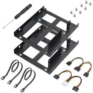 2 Pack Double-Deck 2.5 to 3.5 Inch SSD Mounting Bracket, Metal Dual Layer SSD HDD Adapter Holder with SATA Cable and Power Splitter Cable 2 Pack Double-Deck 2.5 to 3.5 Inch SSD Mounting Bracket, Metal Dual Layer SSD HDD Adapter Holder with SATA Cable and Power Splitter Cable