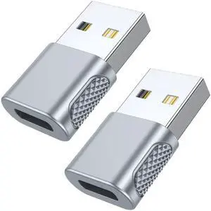 2 Pack Silver USB C Female to USB A Male Adapter, Type-C to USB A Charger Converter, Charging & Data Sync Connector Compatible with iPhone 14/13/12/11, Apple Watch Ultra/SE/8/7, AirPods, iPad and More 2 Pack Silver USB C Female to USB A Male Adapter, Type-C to USB A Charger Converter, Charging & Data Sync Connector Compatible with iPhone 14/13/12/11, Apple Watch Ultra/SE/8/7, AirPods, iPad and More