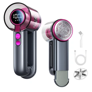 Rechargeable Fabric Shaver and Lint Remover 2-in-1 1800mAh 3-Speed Sweater Shaver with Digital LED Display Type-C Fast Charging Portable for Clothes Furniture Couches and Blankets