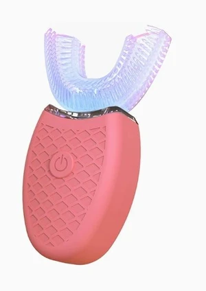 U-Shaped Electric Toothbrush Automatic Sonic Toothbrush with Soft Bristles Rechargeable Waterproof Tooth Cleaner with Built-In Timer for Adults Daily Oral Care Pink