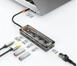 10-in-1 Type-C Docking Station USB Hub Multi-Port Computer Converter Type-C Expansion Hub with Transparent Body Plug-and-Play Expansion for Windows and Linux Laptops Desktops & Tablets 10-in-1 Type-C Docking Station USB Hub Multi-Port Computer Converter Type-C Expansion Hub with Transparent Body Plug-and-Play Expansion for Windows and Linux Laptops Desktops & Tablets