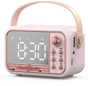 JS-6818 Retro Bluetooth 5.0 Speaker 5W Portable Wireless Audio Speaker with Alarm Clock Mirror Display TF Card USB Drive AUX Input Dual Alarm Pink JS-6818 Retro Bluetooth 5.0 Speaker 5W Portable Wireless Audio Speaker with Alarm Clock Mirror Display TF Card USB Drive AUX Input Dual Alarm Pink