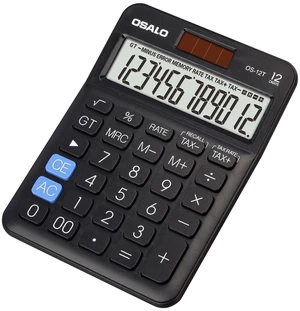 OS-12T 12-Digit Desktop Calculator Pocket Size Handheld Calculator with Large LCD Solar Battery Dual Power Basic Tax Function 30° Angled Screen for Office School Business Black
