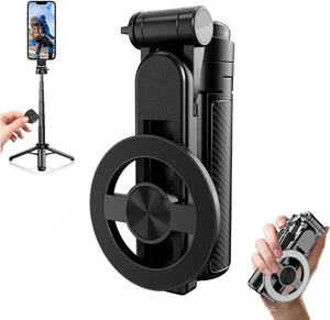 4-in-1 Magnetic Selfie Stick Tripod 360° Rotation & 225° Tilt Phone Stand with Detachable Wireless Bluetooth Remote Extendable Handheld Grip for Vlogging and Video Recording For iPhone