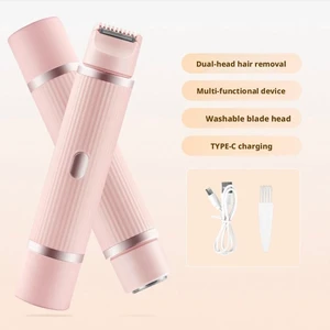 Women's Electric Hair Remover 2-in-1 Dual-Head Body Hair Trimmer Wet and Dry Shaver Compact Personal Care Grooming Tool for Convenient Home Use Pink Striped Women's Electric Hair Remover 2-in-1 Dual-Head Body Hair Trimmer Wet and Dry Shaver Compact Personal Care Grooming Tool for Convenient Home Use Pink Striped