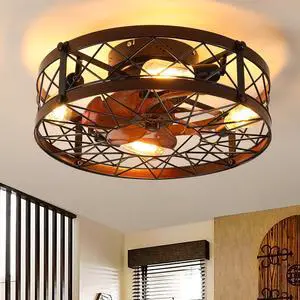 Caged Ceiling Fans with Lights Black, 20 inch Flush Mount Ceiling Fan Light, Farmhouse Small Ceiling Fan with Light Fixture, Reversible Fan for Bedroom (Including E26 bulbs) Caged Ceiling Fans with Lights Black, 20 inch Flush Mount Ceiling Fan Light, Farmhouse Small Ceiling Fan with Light Fixture, Reversible Fan for Bedroom (Including E26 bulbs)