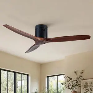 52 inch Indoor Farmhouse Rustic Ceiling Fan Matte Black with 3 Solid Wood Blade Remote Control Reversible DC Motor 52 inch Indoor Farmhouse Rustic Ceiling Fan Matte Black with 3 Solid Wood Blade Remote Control Reversible DC Motor