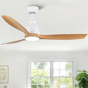 YUHAO 52 inch Indoor Ceiling Fan with Intergrated LED - Matte White with Antique Brown Wood Grain Blade YUHAO 52 inch Indoor Ceiling Fan with Intergrated LED - Matte White with Antique Brown Wood Grain Blade