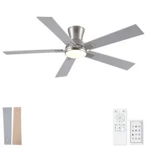52" Modern Brushed Nickel Finish Reversible Quiet Motor Ceiling Fan with Light and Remote Control 52" Modern Brushed Nickel Finish Reversible Quiet Motor Ceiling Fan with Light and Remote Control
