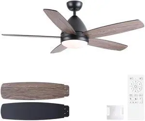 52 in. Indoor Black Ceiling Fan with Intergrated LED Light Kit, Remote Control, 5 Plywood Blades and Work with Smart APP 52 in. Indoor Black Ceiling Fan with Intergrated LED Light Kit, Remote Control, 5 Plywood Blades and Work with Smart APP