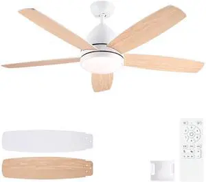 52 in. Indoor White Ceiling Fan with Intergrated LED Light Kit, Remote Control, 5 Plywood Blades and Work with Smart APP 52 in. Indoor White Ceiling Fan with Intergrated LED Light Kit, Remote Control, 5 Plywood Blades and Work with Smart APP