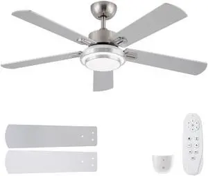52 in. Indoor Brushed Nickel Ceiling Fan with Intergrated LED Light Kit with Remote Control, 5 Plywood Blades and Work with Smart APP 52 in. Indoor Brushed Nickel Ceiling Fan with Intergrated LED Light Kit with Remote Control, 5 Plywood Blades and Work with Smart APP