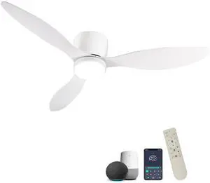 52" Smart Flush Mount Ceiling Fans with Lights Remote,Quiet DC Motor,Outdoor Indoor Low Profile white Ceiling Fan,Control with WIFI Alexa App,Dimmable,ABS blades,for Modern Bedroom Patio 52" Smart Flush Mount Ceiling Fans with Lights Remote,Quiet DC Motor,Outdoor Indoor Low Profile white Ceiling Fan,Control with WIFI Alexa App,Dimmable,ABS blades,for Modern Bedroom Patio
