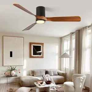 60 in. LED Indoor/Outdoor Flush Mount Matte Black Ceiling Fan with Wood Blades, 6-Speed DC Remote Control 60 in. LED Indoor/Outdoor Flush Mount Matte Black Ceiling Fan with Wood Blades, 6-Speed DC Remote Control
