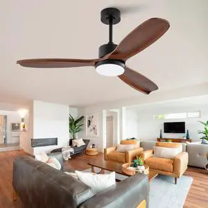 52" Wood Ceiling Fan with Lights Remote Control,Quiet DC Motor 3 Blade Ceiling Fans for Patio Living Room, Bedroom, Office,Indoor Outdoor(Black+Dark Walnut) 52" Wood Ceiling Fan with Lights Remote Control,Quiet DC Motor 3 Blade Ceiling Fans for Patio Living Room, Bedroom, Office,Indoor Outdoor(Black+Dark Walnut)