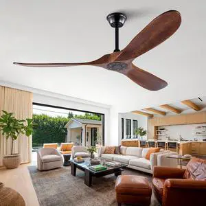 60" Solid Wood Ceiling Fan, Outdoor, 3 Blade, No Light, Walnut, for Patio Living Room Bedroom Porch, Remote Control, Water Resistant 60" Solid Wood Ceiling Fan, Outdoor, 3 Blade, No Light, Walnut, for Patio Living Room Bedroom Porch, Remote Control, Water Resistant