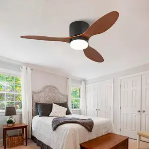 42 Inch Ceiling Fans with Lights, Flush Mount Low Profile, 3 ABS Blades Ceiling Fan with Light and Remote, 6-Speed, Reversible DC Motor, Noiseless, for Bedroom, Indoor/Outdoor, Black+Walnut 42 Inch Ceiling Fans with Lights, Flush Mount Low Profile, 3 ABS Blades Ceiling Fan with Light and Remote, 6-Speed, Reversible DC Motor, Noiseless, for Bedroom, Indoor/Outdoor, Black+Walnut