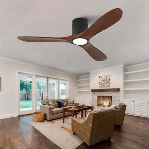52-inch recessed ceiling fan with light, remote control, solid wood blades, dimmable, reversible, quiet operation, power-off memory function, low-profile design. Suitable for bedrooms, patios, indoor/ 52-inch recessed ceiling fan with light, remote control, solid wood blades, dimmable, reversible, quiet operation, power-off memory function, low-profile design. Suitable for bedrooms, patios, indoor/