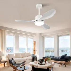 Best-selling 42-inch modern white ceiling fan with light, featuring 3 ABS plastic blades, remote control operation, reversible DC motor, and dimmable LED lighting. Best-selling 42-inch modern white ceiling fan with light, featuring 3 ABS plastic blades, remote control operation, reversible DC motor, and dimmable LED lighting.