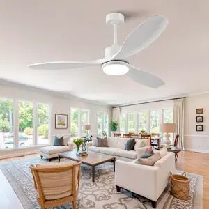 Best-selling 52-inch modern white ceiling fan with light, featuring 3 ABS plastic blades, remote control operation, reversible DC motor, and dimmable LED lighting. Best-selling 52-inch modern white ceiling fan with light, featuring 3 ABS plastic blades, remote control operation, reversible DC motor, and dimmable LED lighting.