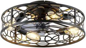 20" Caged Ceiling Fans with Lights and Remote, Bladeless Ceiling Fan 6 Speed Reversible with Remote Control,Flush Mount Caged Ceiling Fan for Bedroom, Living Room--NOT Included Bulbs 20" Caged Ceiling Fans with Lights and Remote, Bladeless Ceiling Fan 6 Speed Reversible with Remote Control,Flush Mount Caged Ceiling Fan for Bedroom, Living Room--NOT Included Bulbs