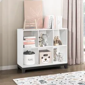 White Finish 6-Shelf Bookcase Wooden Furniture 1pc White Finish 6-Shelf Bookcase Wooden Furniture 1pc